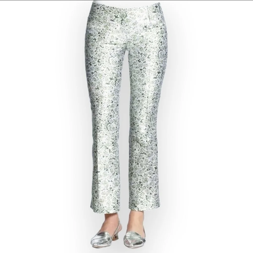 Tory Burch Green And White Floral Printed Silk Trouser Set Size 2
